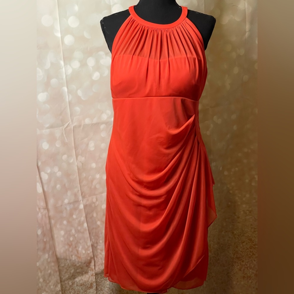 David’s Bridal 12 Knee Length Halter Dress with Side Bunching Partial Open Back